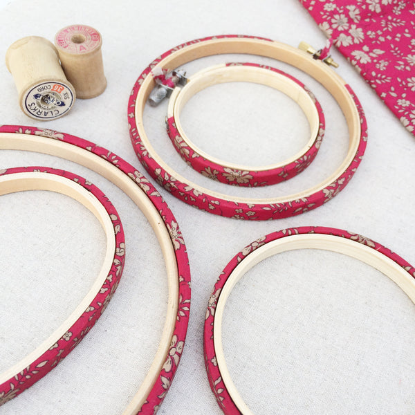 Red 'Capel' Liberty Fabric Tana Lawn Embroidery Hoops - StitchKits Crafts