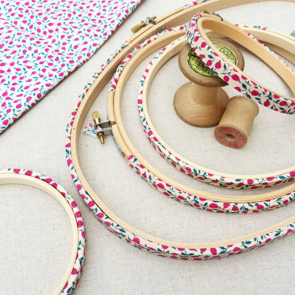 Magenta 'Ed B' Liberty Fabric Tana Lawn Wrapped Embroidery Hoops - StitchKits Crafts