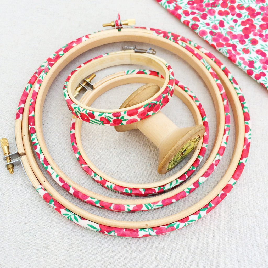 Red 'Christmas Wiltshire Berry' Liberty Tana Lawn Wrapped Embroidery Hoops - StitchKits Crafts