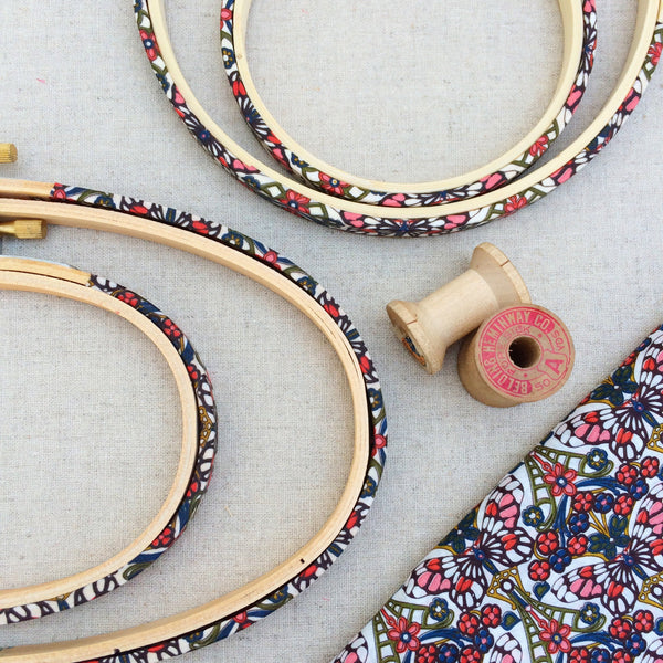 William Morris Butterfly Liberty Tana Lawn Fabric Covered Embroidery Hoops - StitchKits Crafts