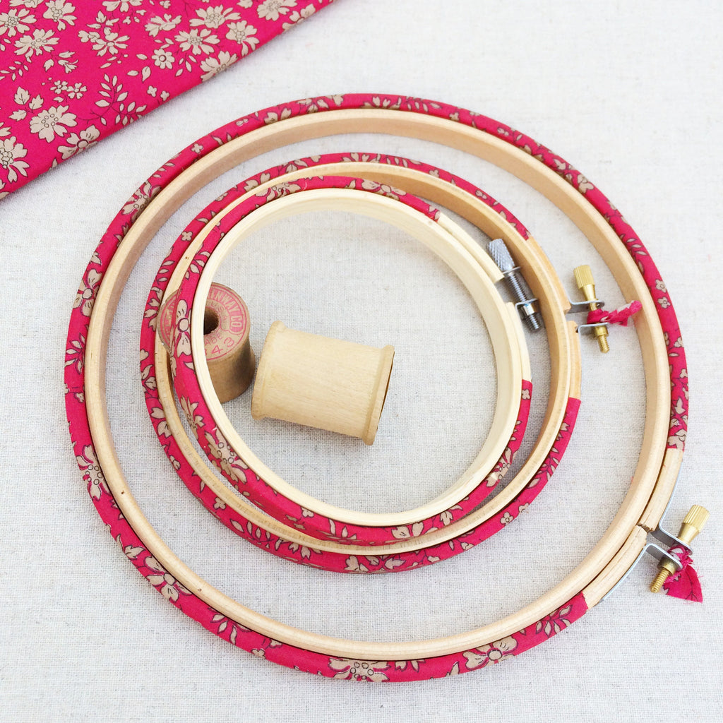 Red 'Capel' Liberty Fabric Tana Lawn Embroidery Hoops - StitchKits Crafts