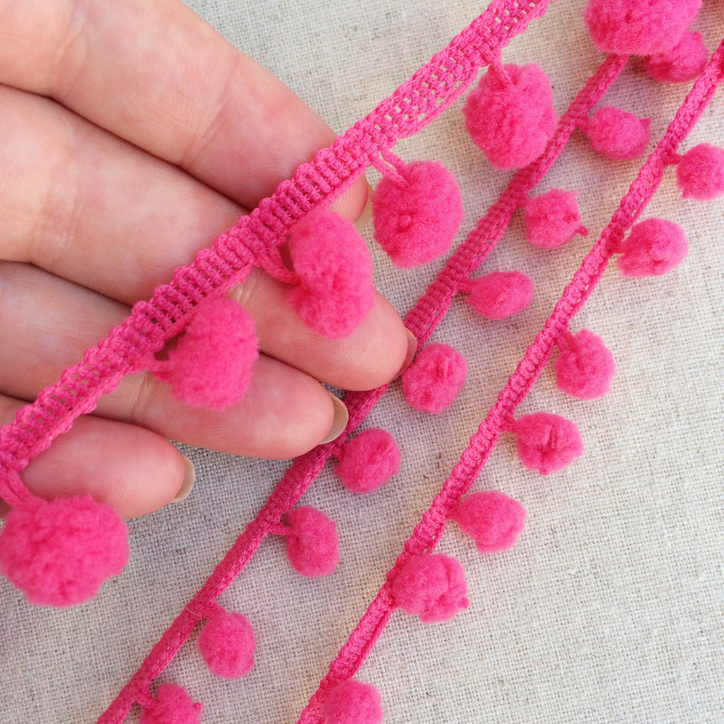 Raspberry Pink Pom Pom Trim - StitchKits Crafts