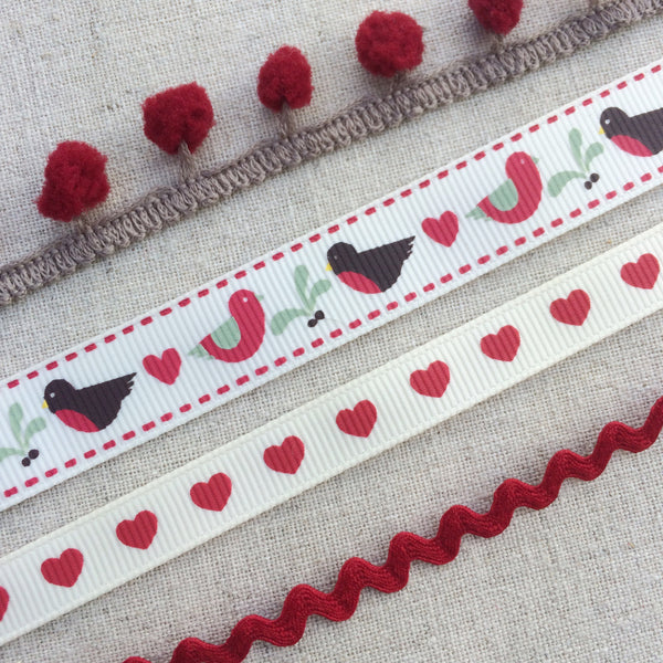 Christmas Robin, Heart and Mistletoe Ribbon Collection - StitchKits Crafts