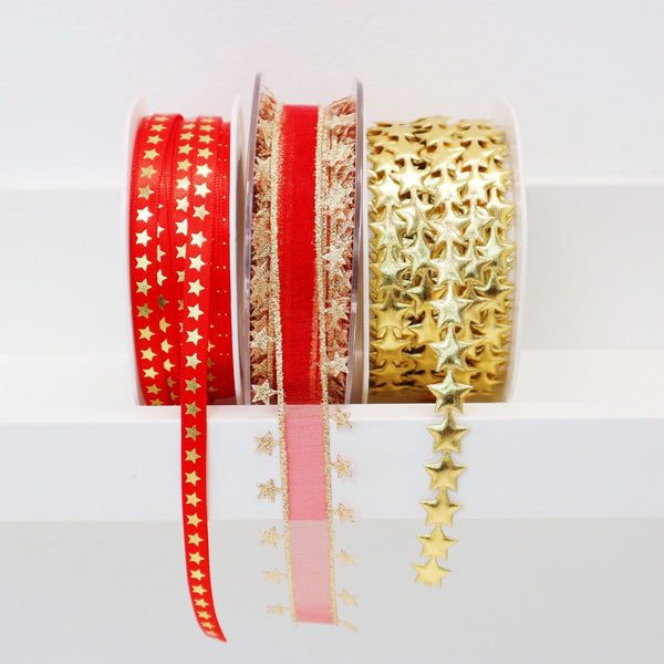 Red and Gold Star Ribbon Collection - StitchKits Crafts