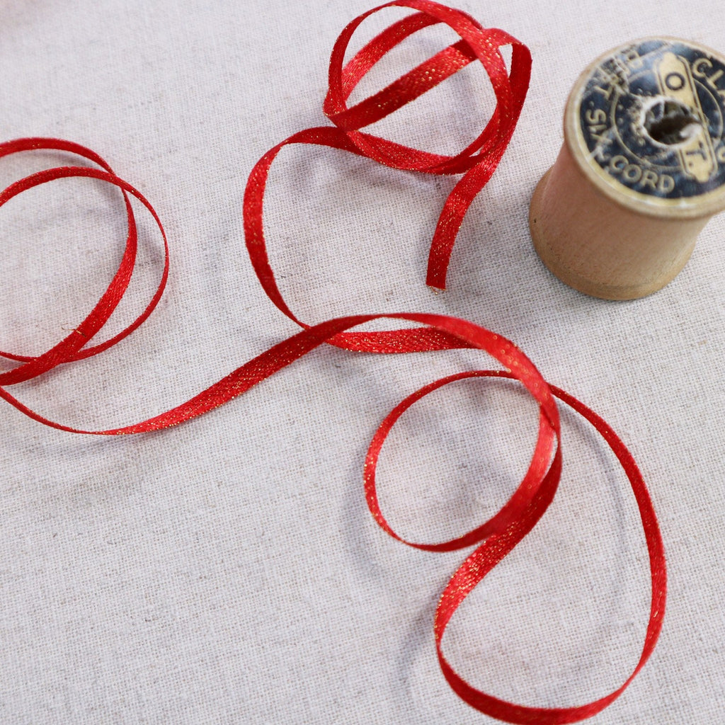 Rich Red Satin Ribbon With Gold Sparkles - StitchKits Crafts