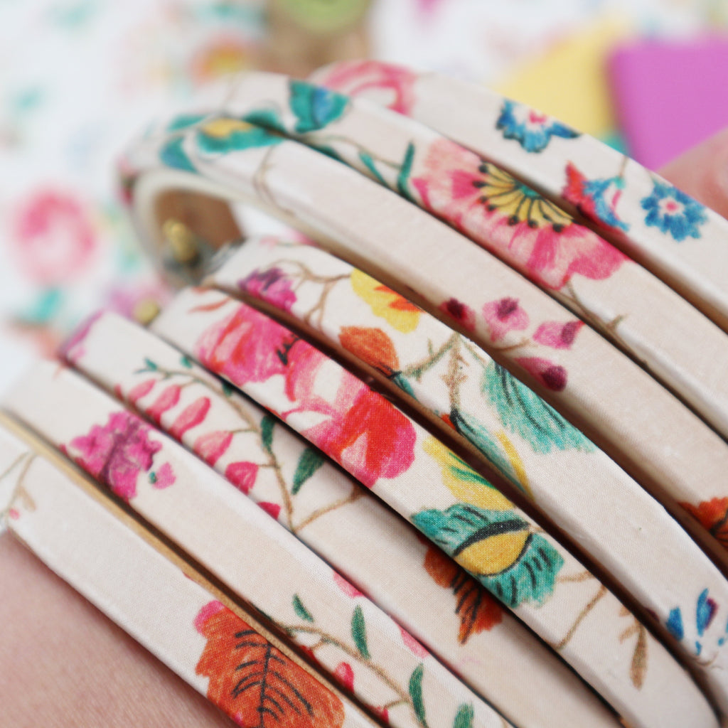 Summer Floral Liberty Tana Lawn Fabric Wrapped Embroidery Hoops - StitchKits Crafts