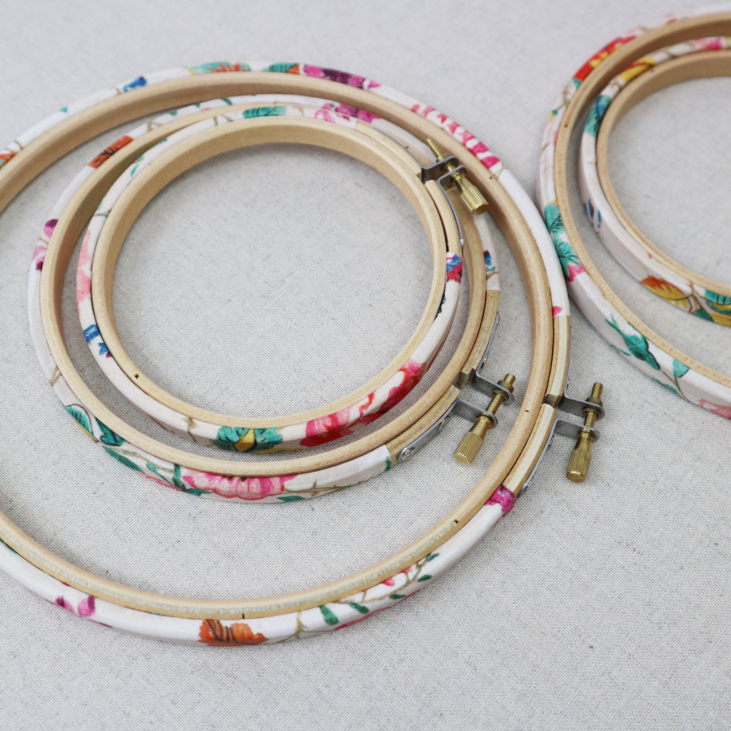 Summer Floral Liberty Tana Lawn Fabric Wrapped Embroidery Hoops - StitchKits Crafts