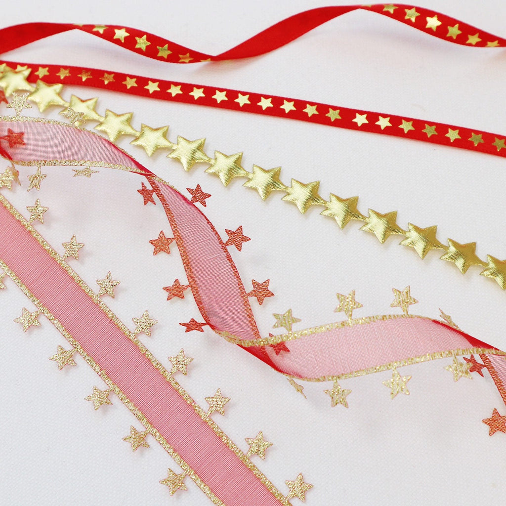 Red and Gold Star Ribbon Collection - StitchKits Crafts