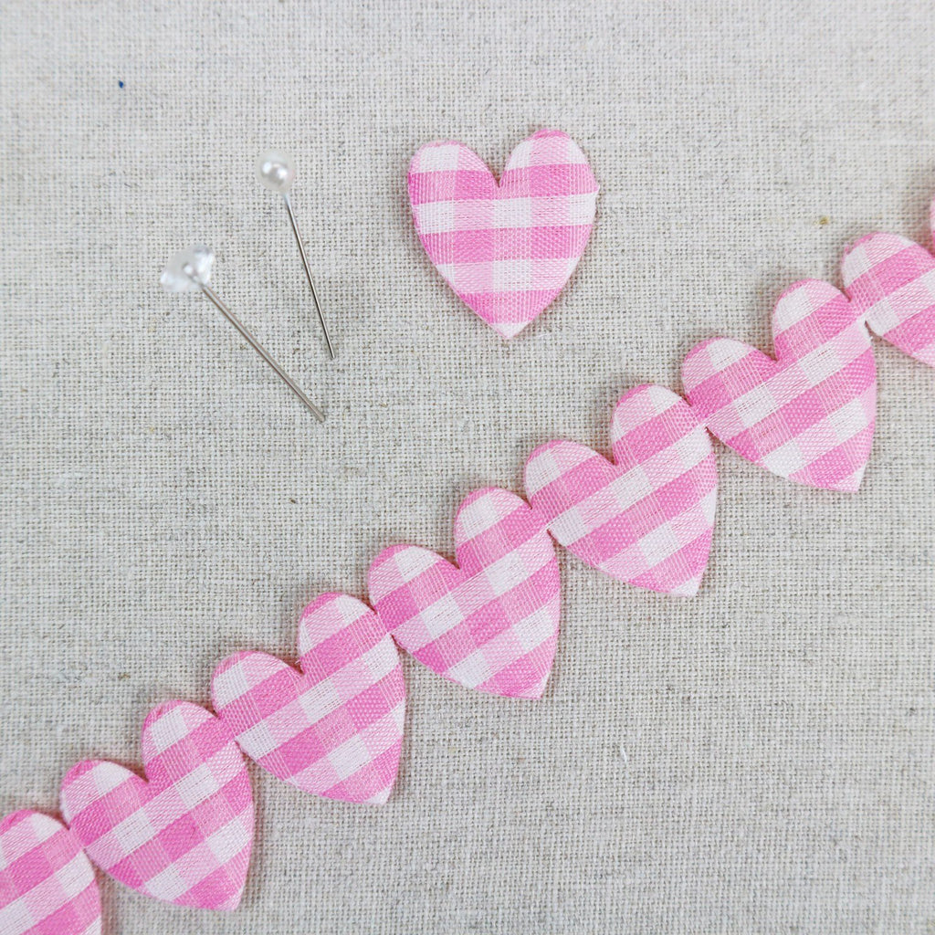 Gingham Heart Padded Cotton Heart Ribbon. - StitchKits Crafts