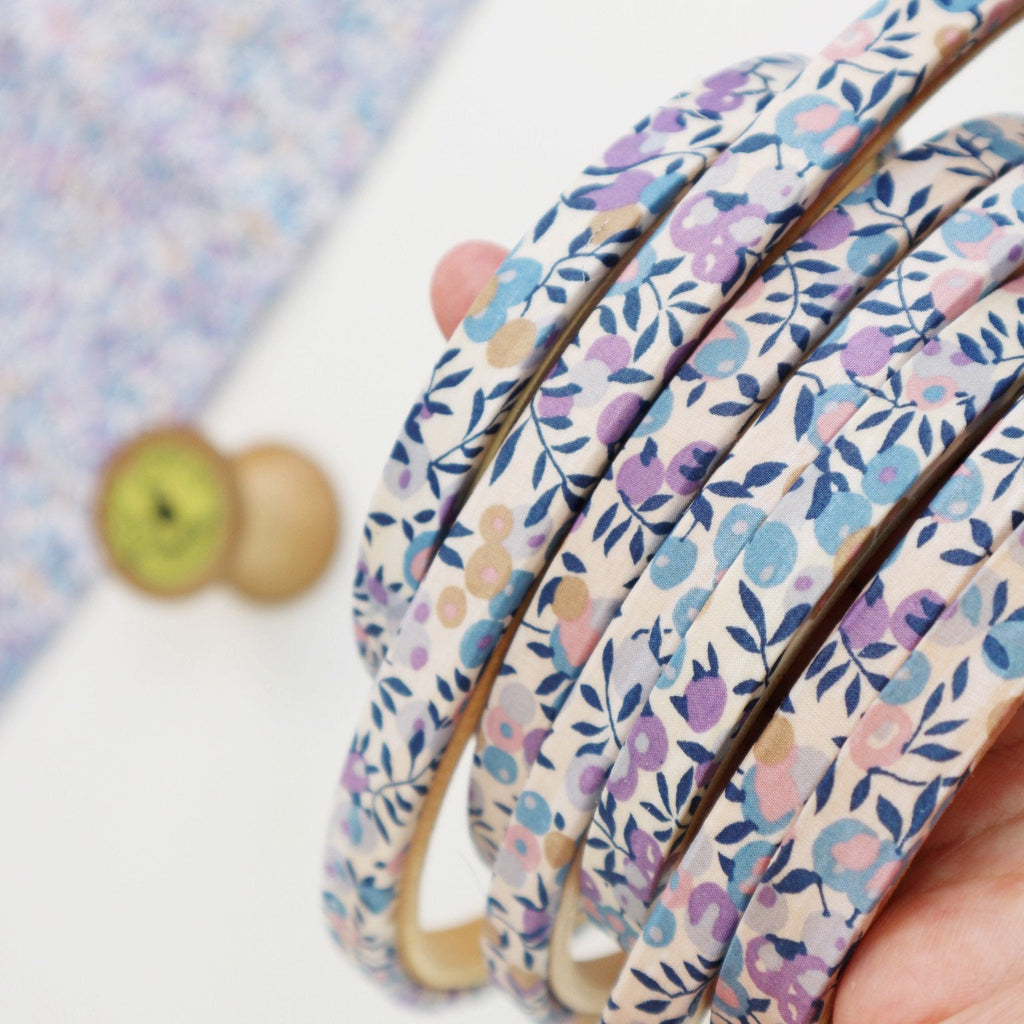 Lilac and Blue 'Wiltshire Berry',  Liberty Fabric Tana Lawn Covered Embroidery Hoops - StitchKits Crafts