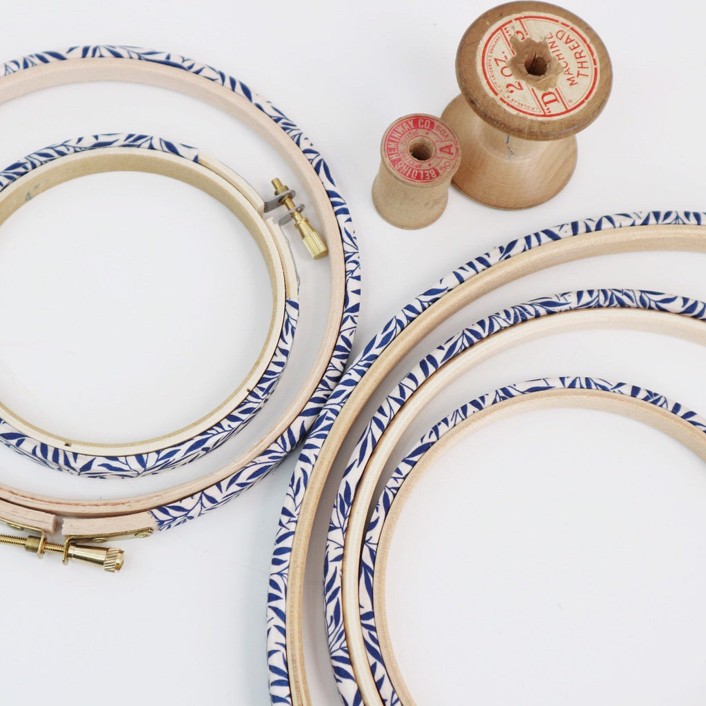 Navy 'Willow Wood' Liberty Fabric Tana Lawn wrapped Embroidery Hoop - StitchKits Crafts