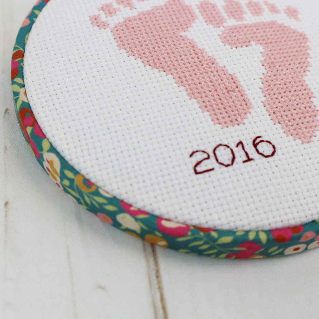 Pink 'Baby Feet' Cross Stitch Hoop Kit - StitchKits Crafts