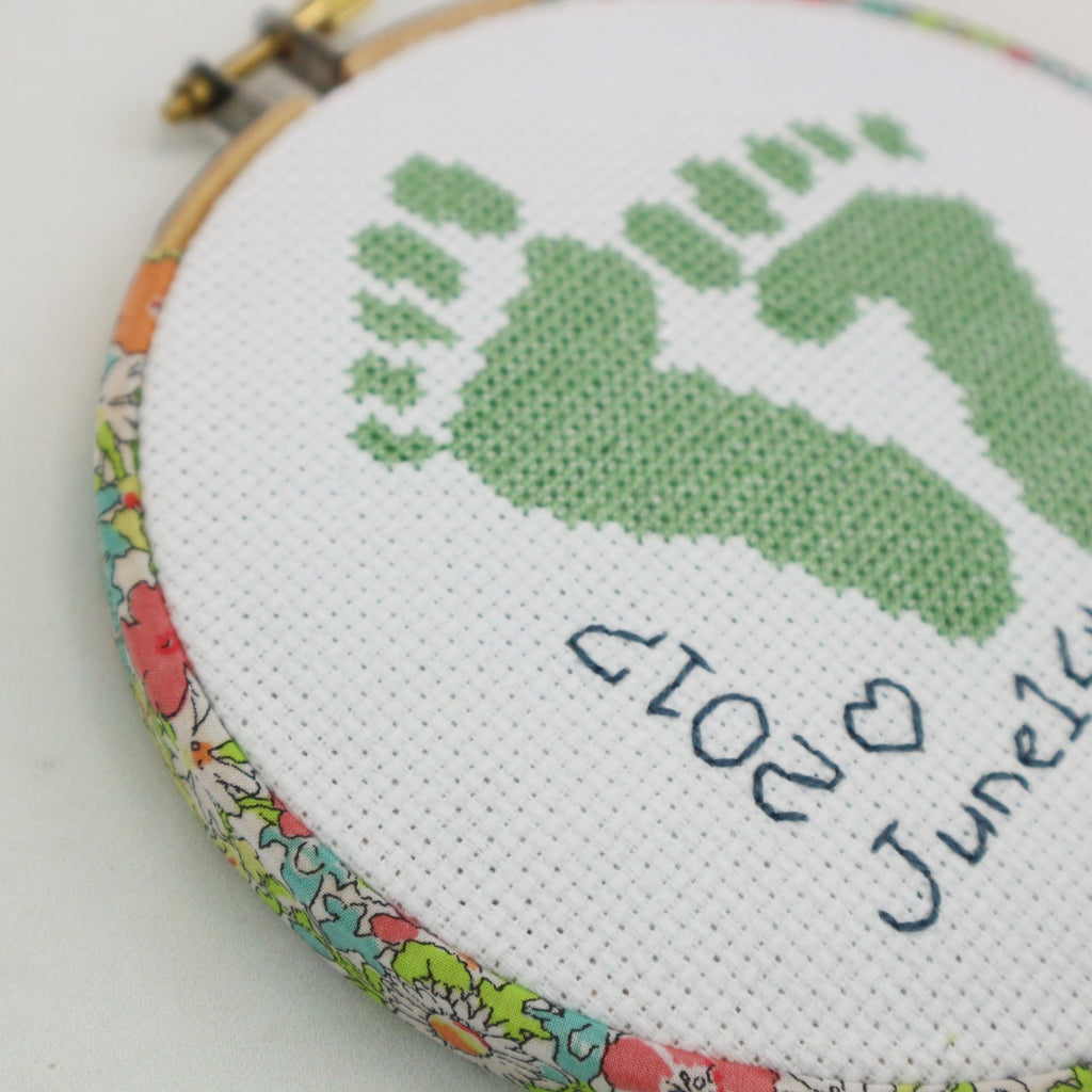 Green 'Baby Feet' Cross Stitch Hoop Kit - StitchKits Crafts