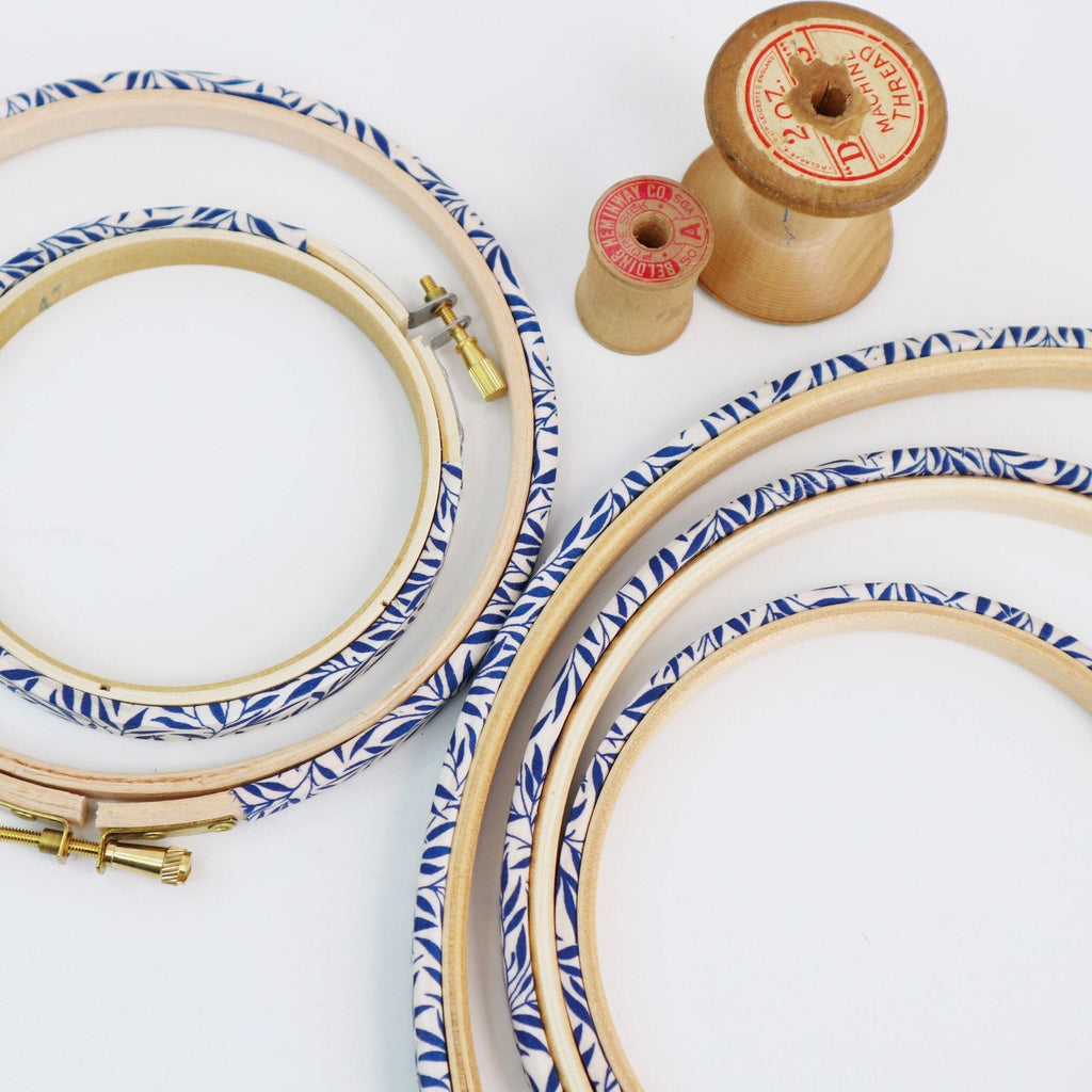 Navy 'Willow Wood' Liberty Fabric Tana Lawn wrapped Embroidery Hoop - StitchKits Crafts
