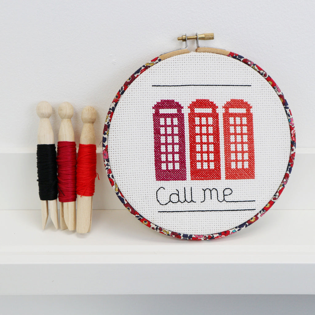 Call Me Cross Stitch Hoop Kit - StitchKits Crafts