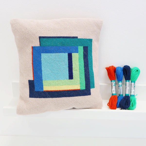 Minimalist Modern Geometric Needlepoint Kit. Hand painted Canvas - StitchKits Crafts