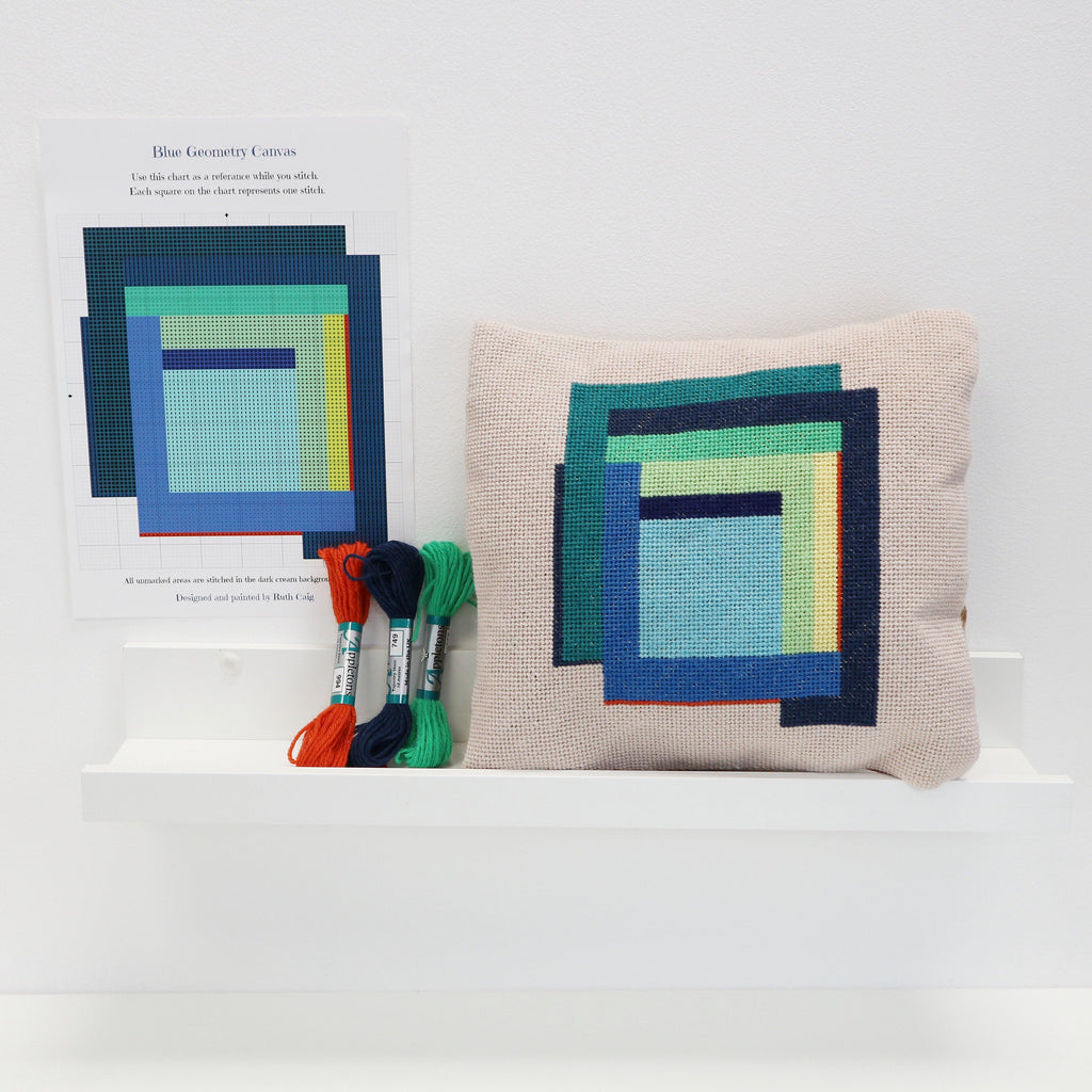 Minimalist Modern Geometric Needlepoint Kit. Hand painted Canvas - StitchKits Crafts