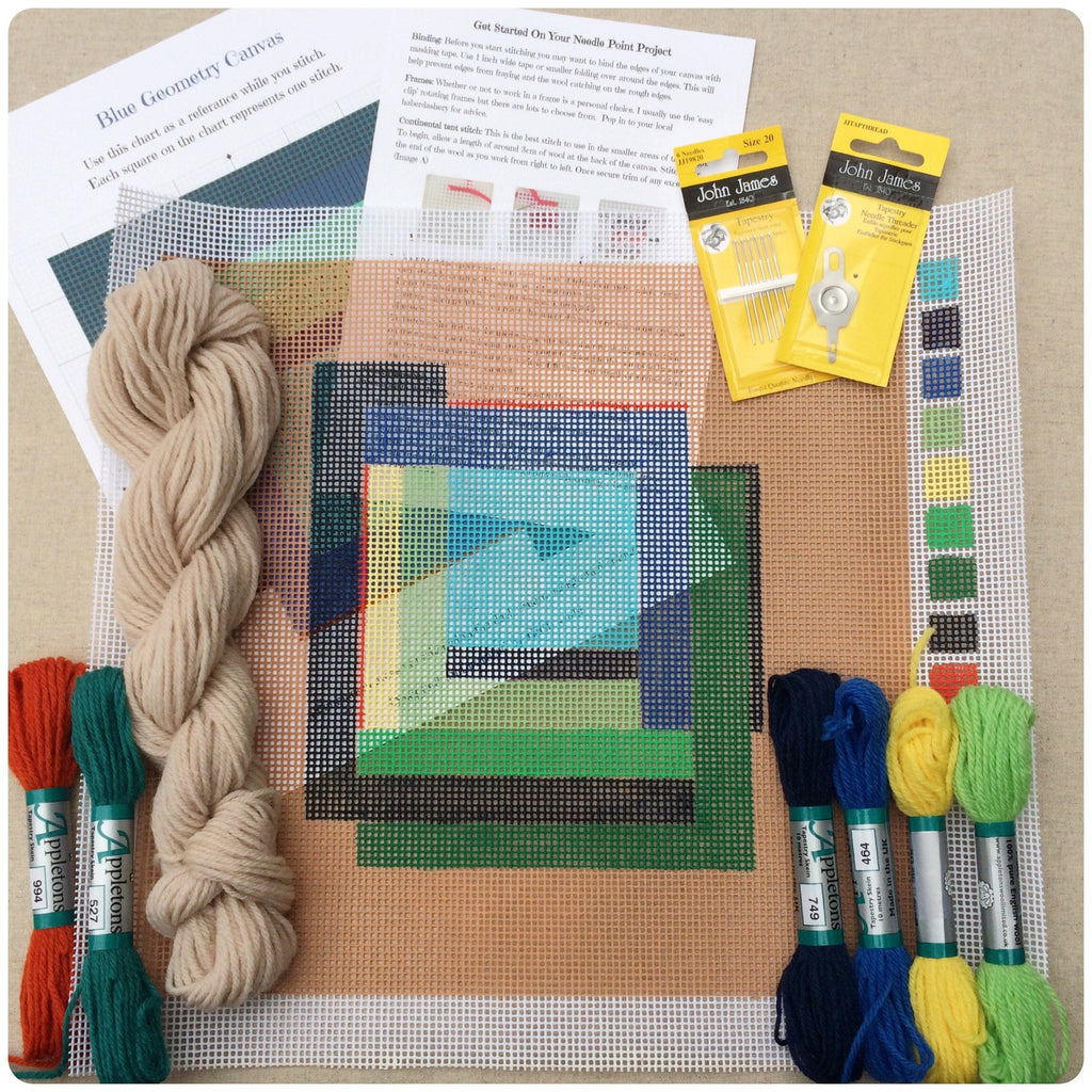 Minimalist Modern Geometric Needlepoint Kit. Hand painted Canvas - StitchKits Crafts