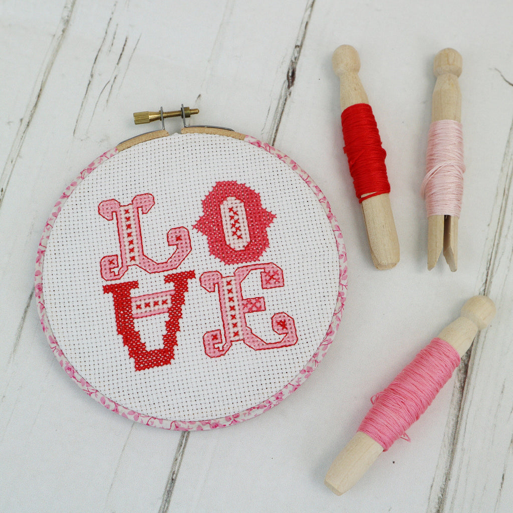 Candy Pink Love Cross Stitch  Hoop Kit - StitchKits Crafts