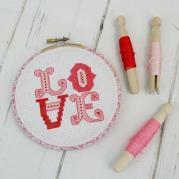 Candy Pink Love Cross Stitch  Hoop Kit - StitchKits Crafts