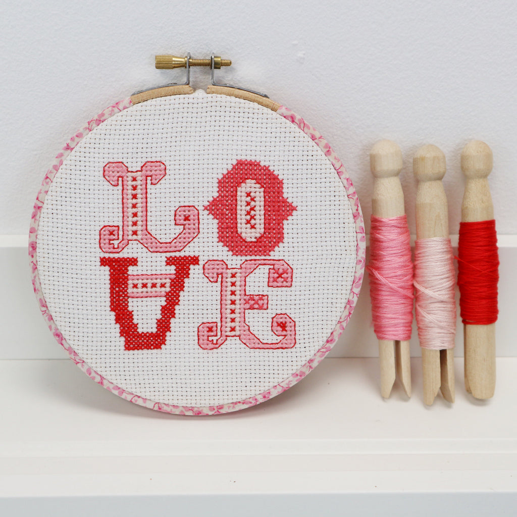 Candy Pink Love Cross Stitch  Hoop Kit - StitchKits Crafts