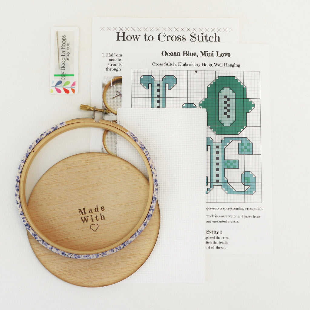 Ocean Blue Love Cross Stitch  Hoop Kit - StitchKits Crafts