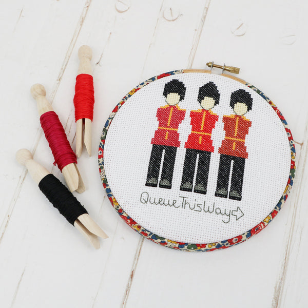 Queue This Way Cross Stitch Hoop Kit - StitchKits Crafts