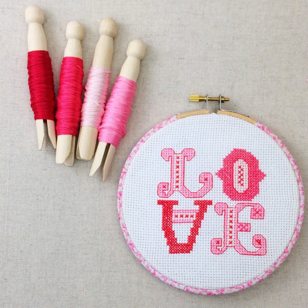 Candy Pink Love Cross Stitch Hoop Kit - StitchKits Crafts