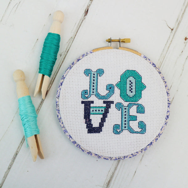 Ocean Blue Love Cross Stitch Hoop Kit - StitchKits Crafts