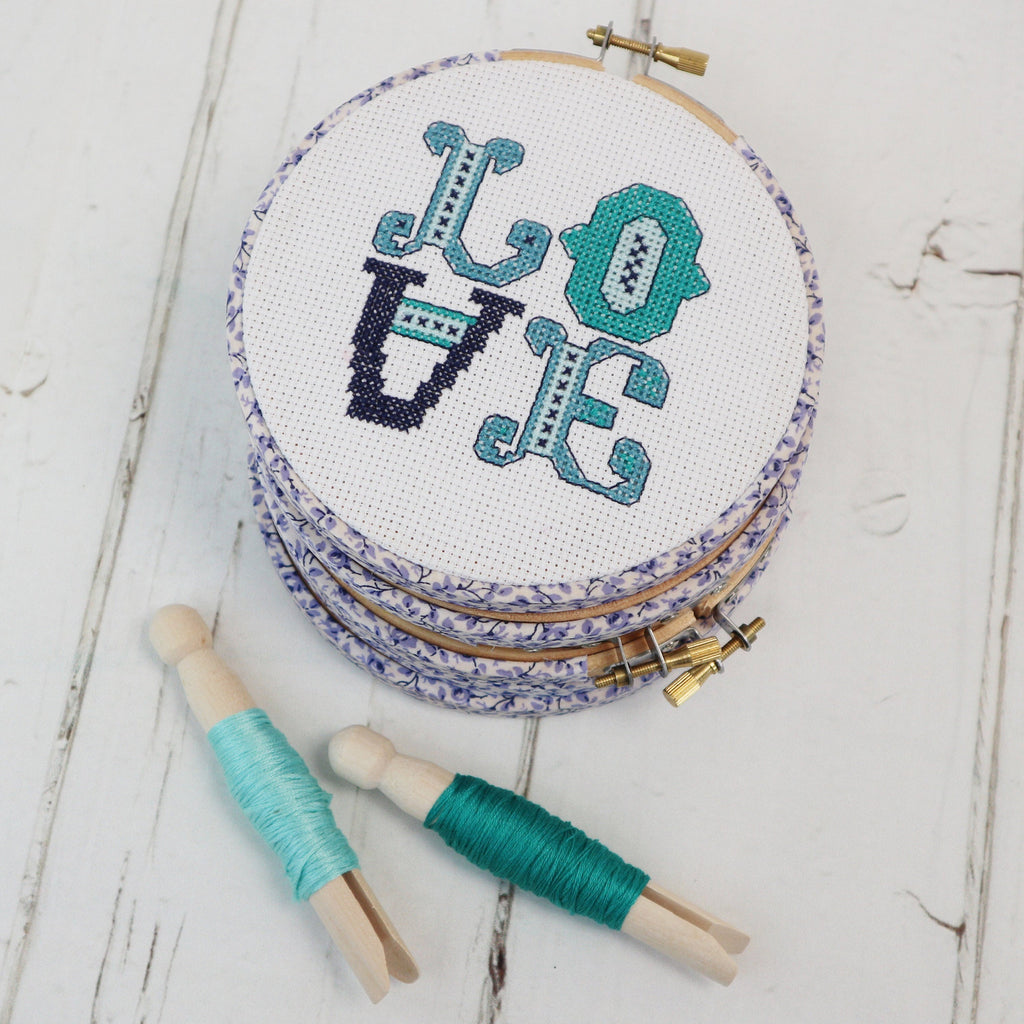 Ocean Blue Love Cross Stitch  Hoop Kit - StitchKits Crafts