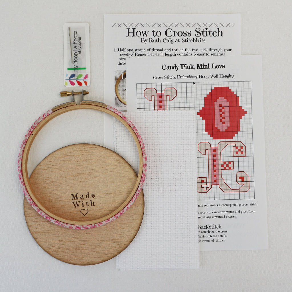 Candy Pink Love Cross Stitch  Hoop Kit - StitchKits Crafts