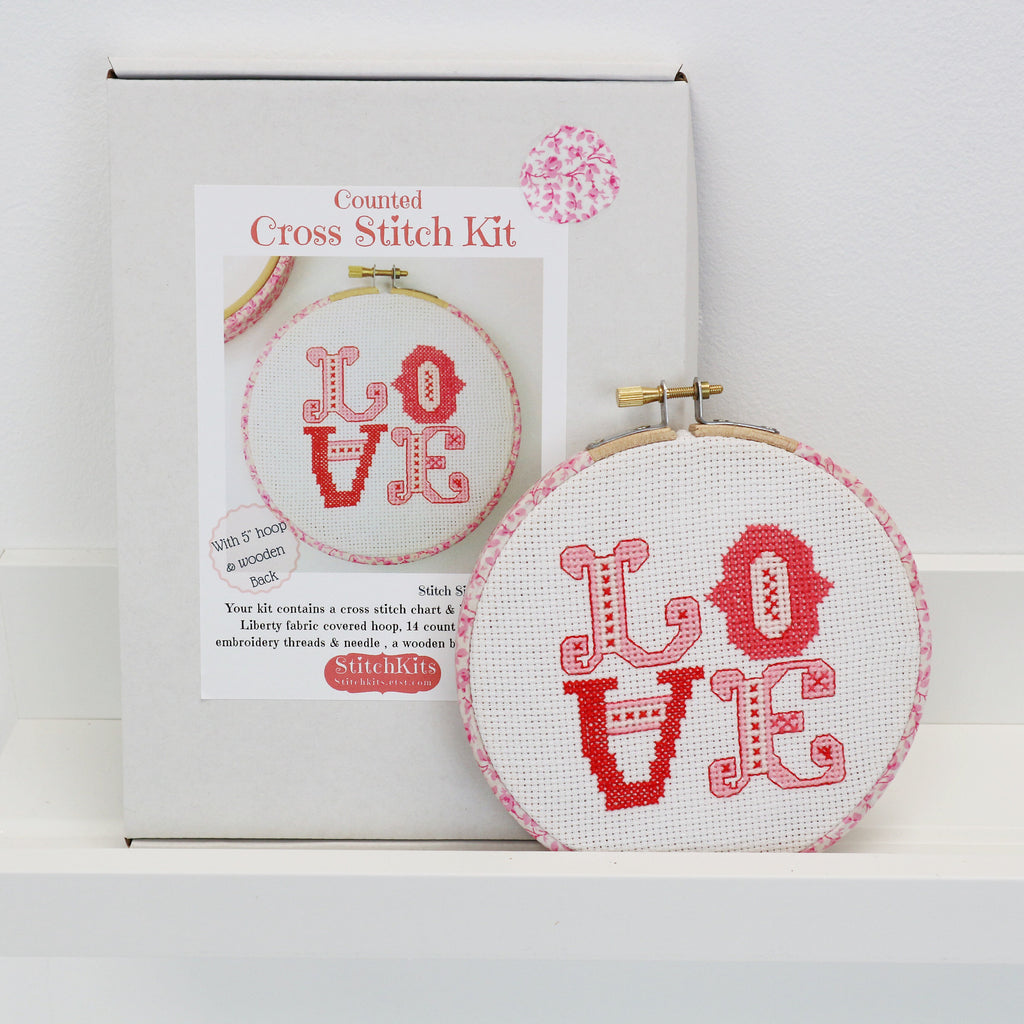 Candy Pink Love Cross Stitch  Hoop Kit - StitchKits Crafts