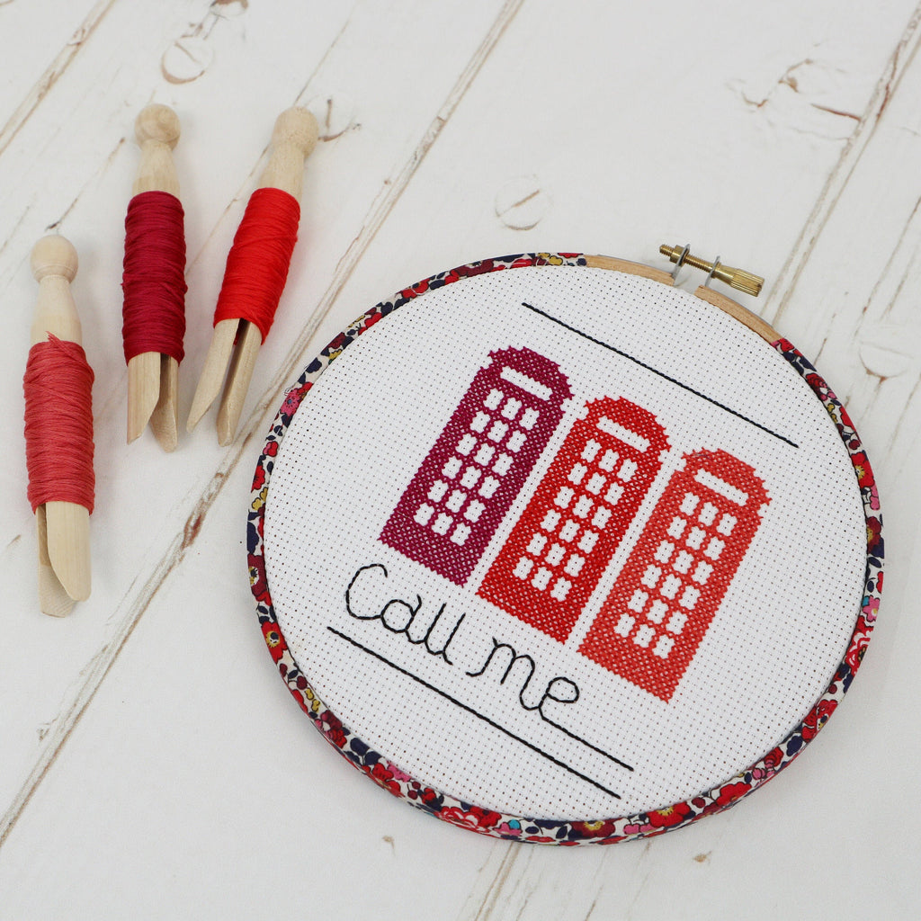 Call Me Cross Stitch Hoop Kit - StitchKits Crafts