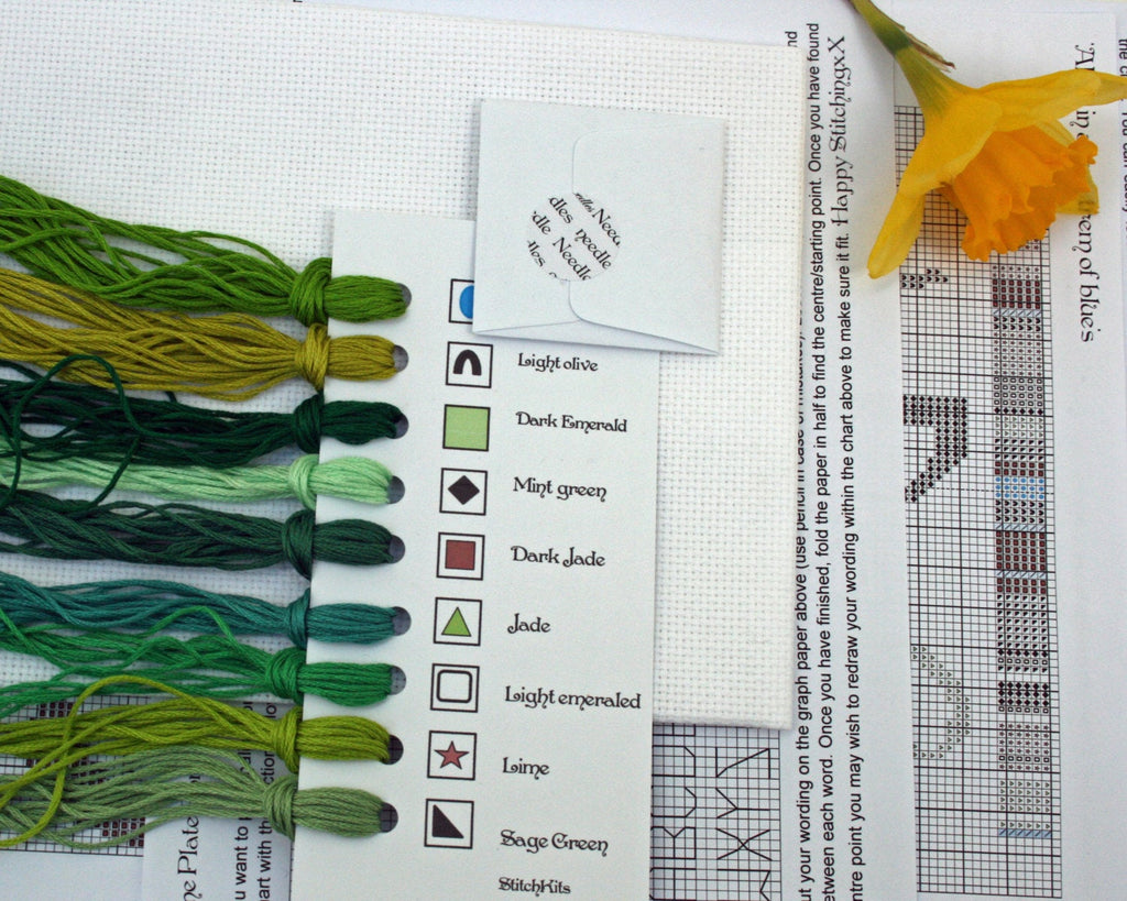 Green Alphabet Sampler Cross Stitch Kit - StitchKits Crafts