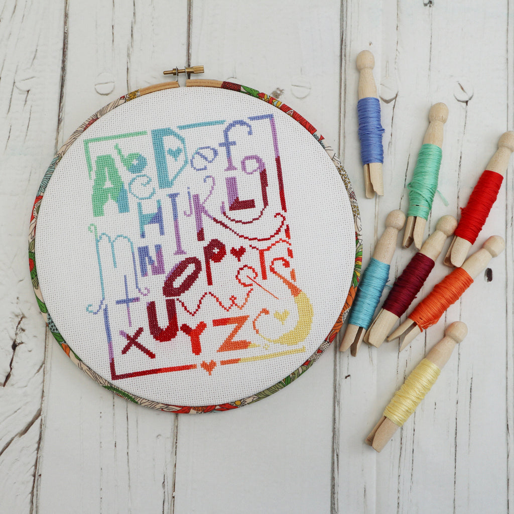Rainbow Alphabet Sampler Cross Stitch Kit - StitchKits Crafts