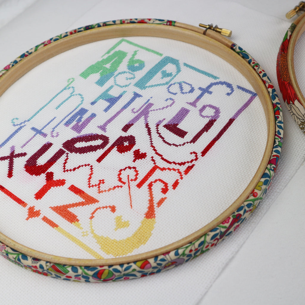 Rainbow Alphabet Sampler Cross Stitch Kit - StitchKits Crafts