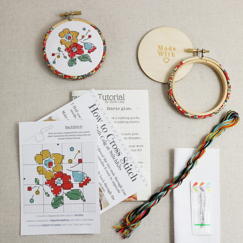 3 Inch Floral Cross Stitch Wall Hanging Kit. - StitchKits Crafts