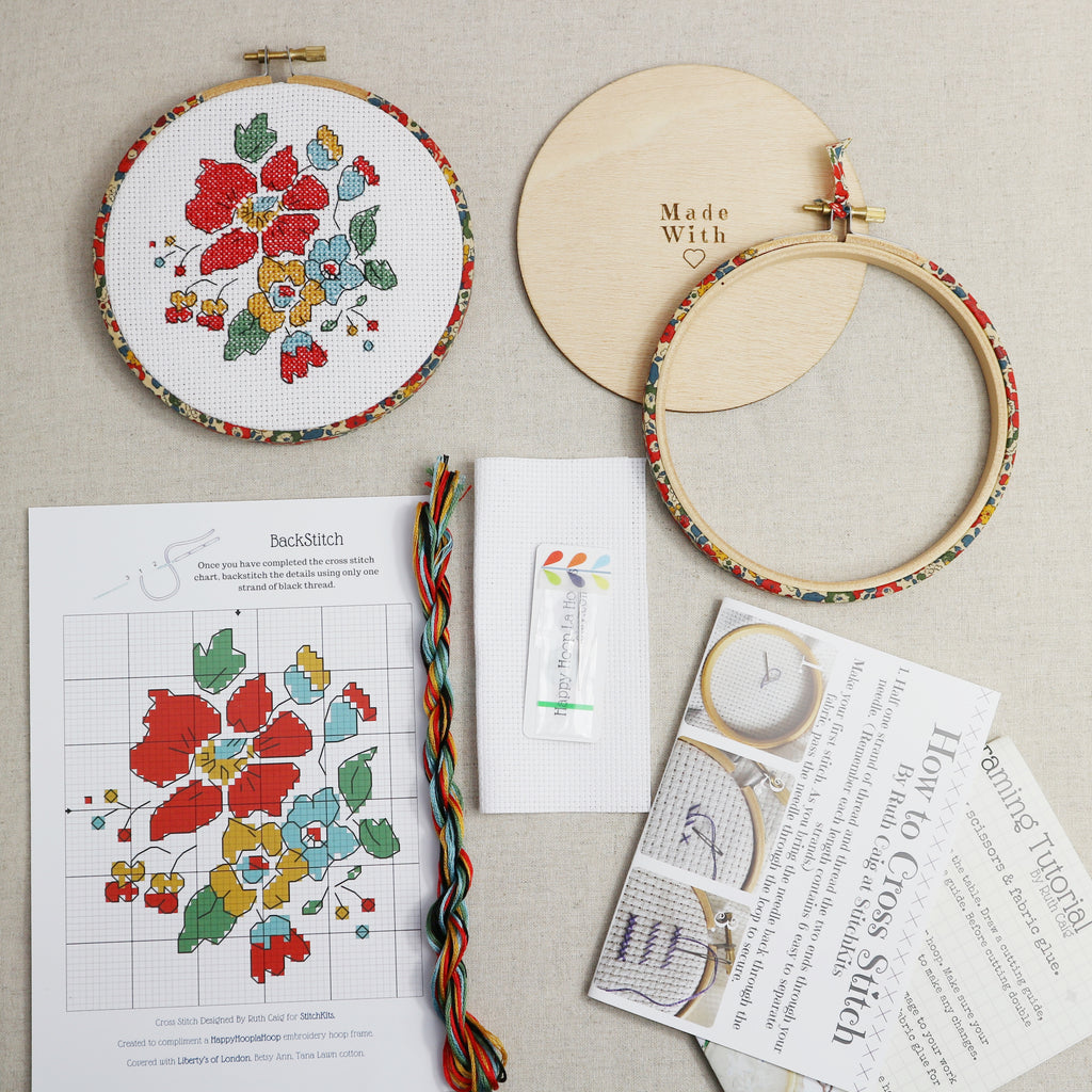 5 inch Floral Embroidery Hoop Wall Hanging Cross Stitch Kit - StitchKits Crafts