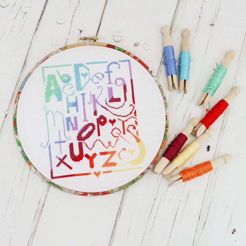 Rainbow Alphabet Sampler Cross Stitch Kit - StitchKits Crafts