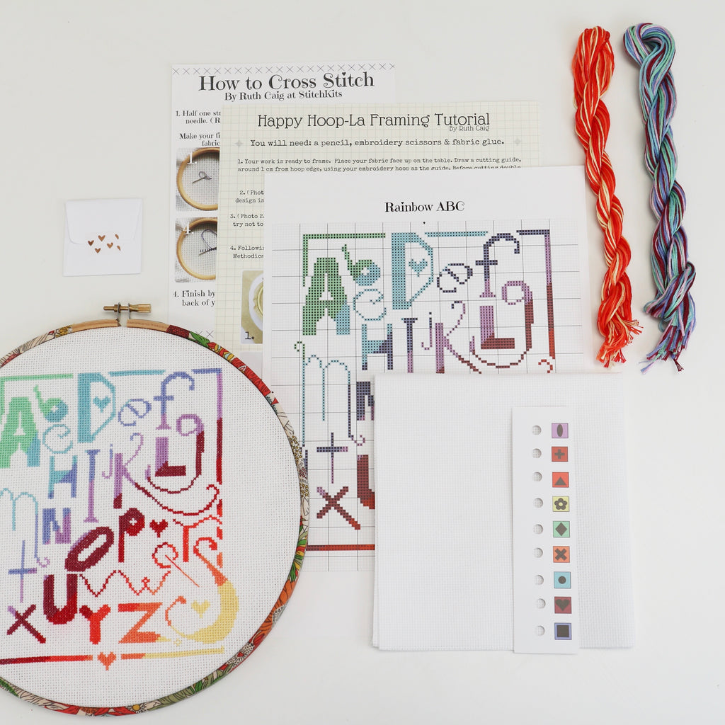 Rainbow Alphabet Sampler Cross Stitch Kit - StitchKits Crafts