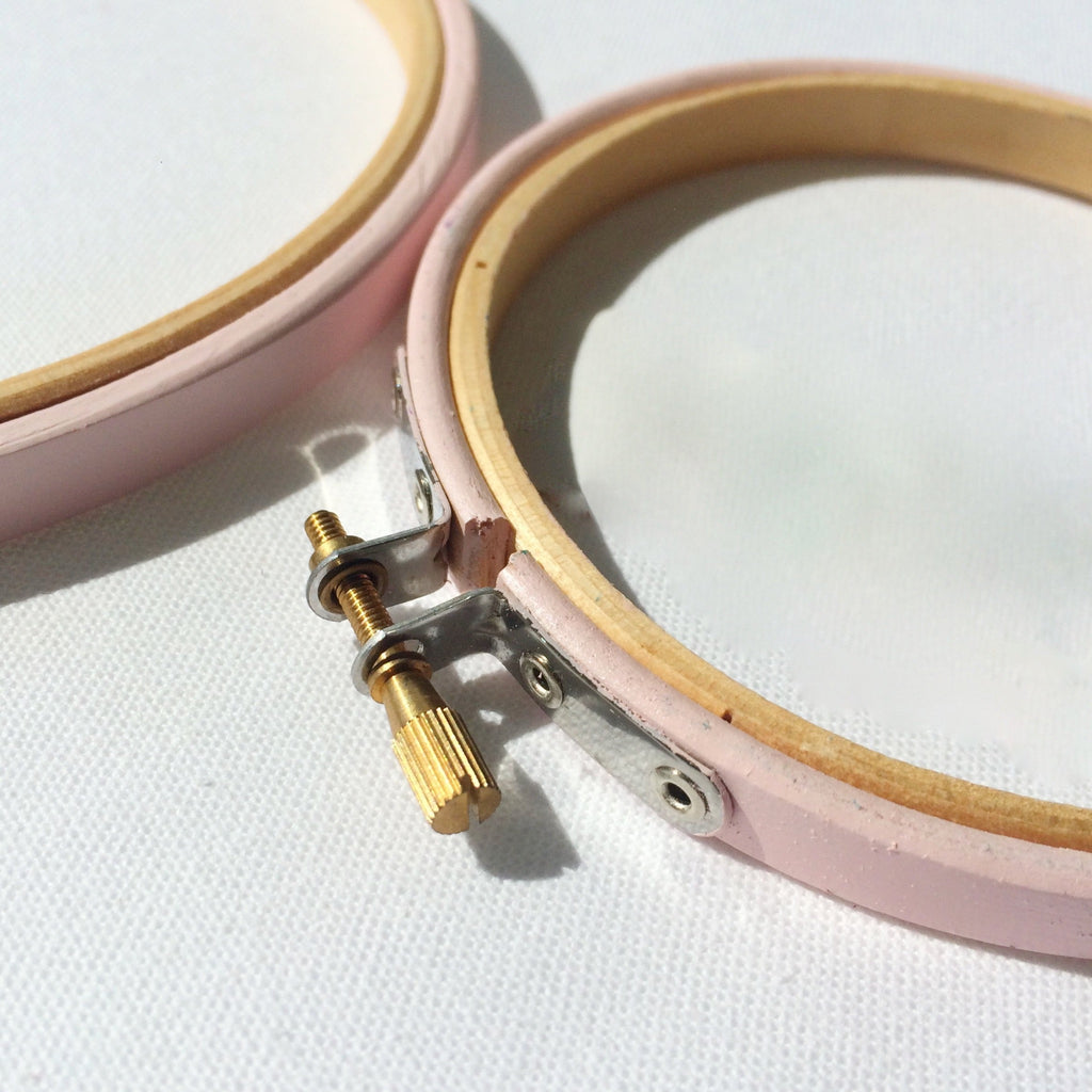 5 inch baby pink embroidery hoops.