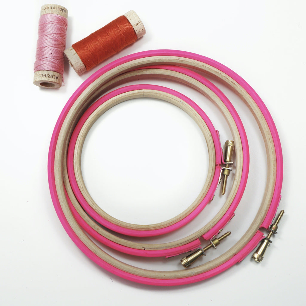 Neon Pink Painted Embroidery hoops - StitchKits Crafts