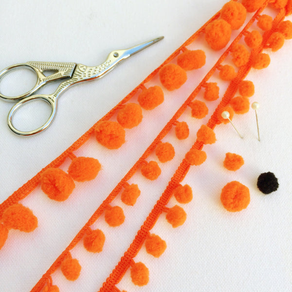 Orange Pom Pom Trim, 10mm and 15mm Pom Pom's - StitchKits Crafts