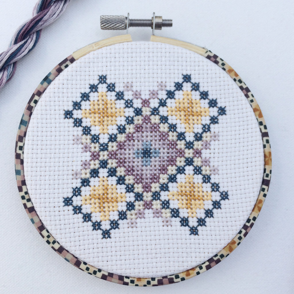 Geometric Cross Stitch Kit with 4inch Purple Embroidery Hoop Frame - StitchKits Crafts