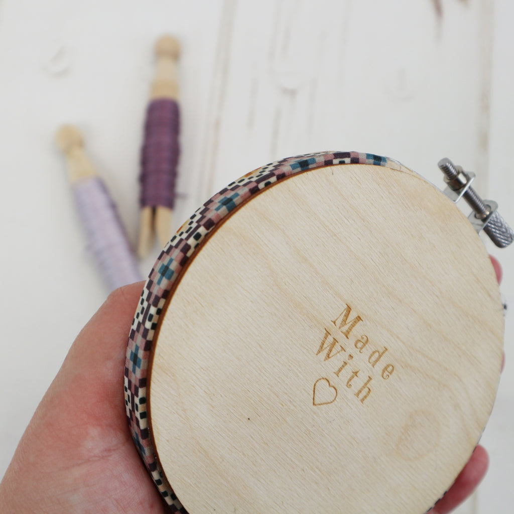 Geometric Cross Stitch Kit with 4inch Purple Embroidery Hoop Frame - StitchKits Crafts