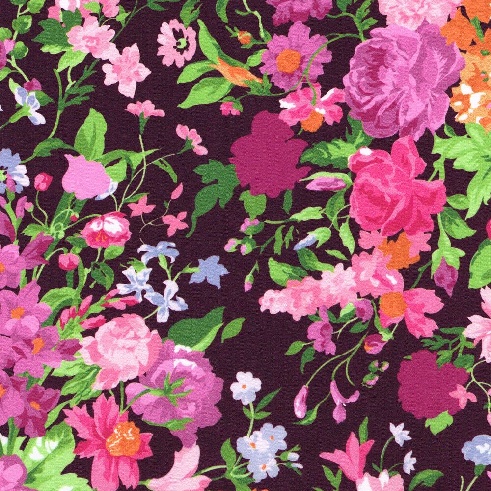 Colourful floral pattern on a dark background, Liberty print