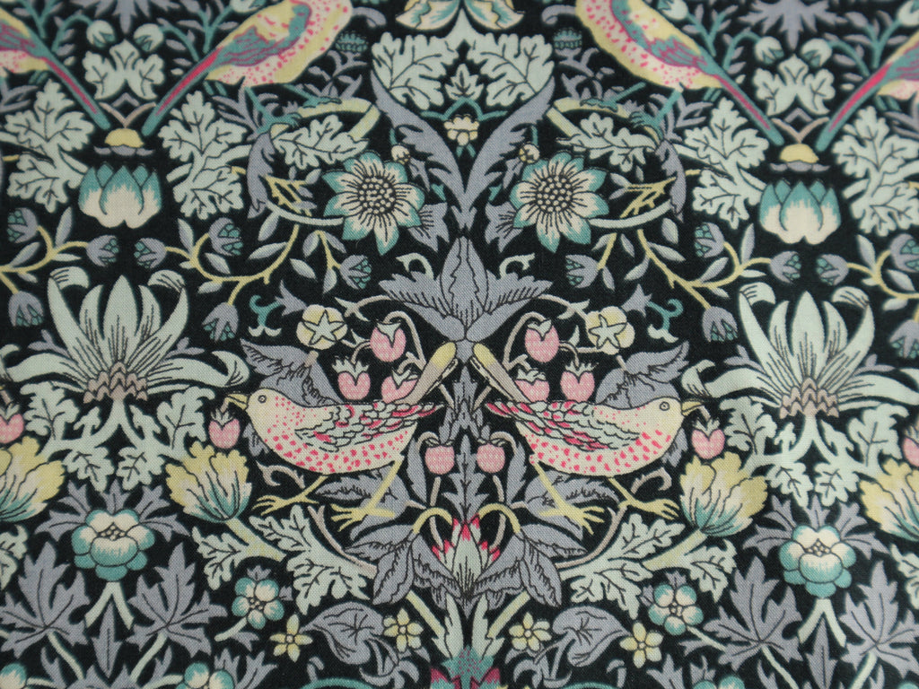  Black and Mint, 'Strawberry Thief' fabric. Liberty London designed by William Morris, Arts and Crafts Design.