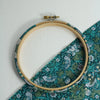 wooden embroidery hoop wrapped in strawbery thief tana lawn cotton