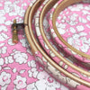 Pink embroidery hoop frame on tana lawn cotten fabric