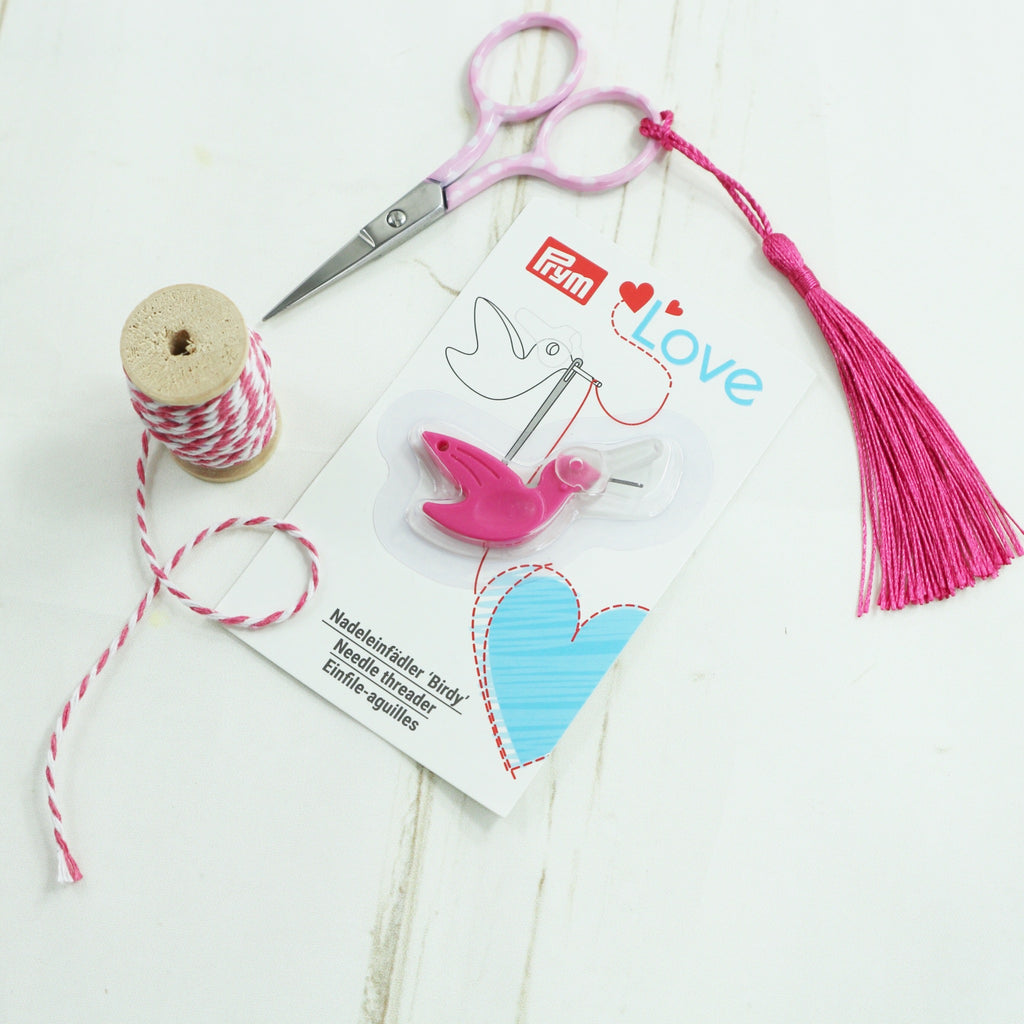 Prym Love, Bird Needle threader and polka dot  embroidery scissors.
